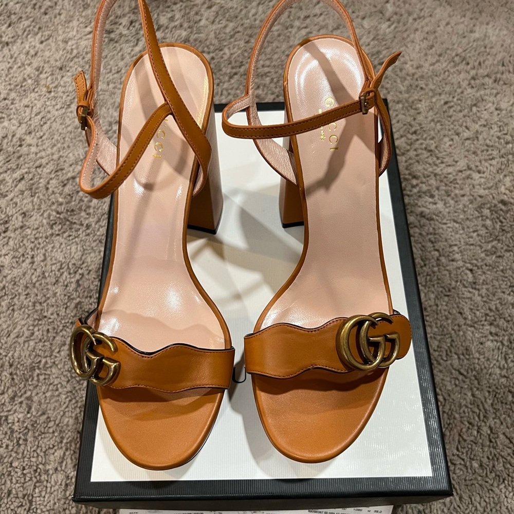 Gucci Cognac Marmont Platform Sandals